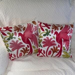 RARE HTF  like new WEST ELM Paulina Reyes Silk Bird down insert Pillows set of 2